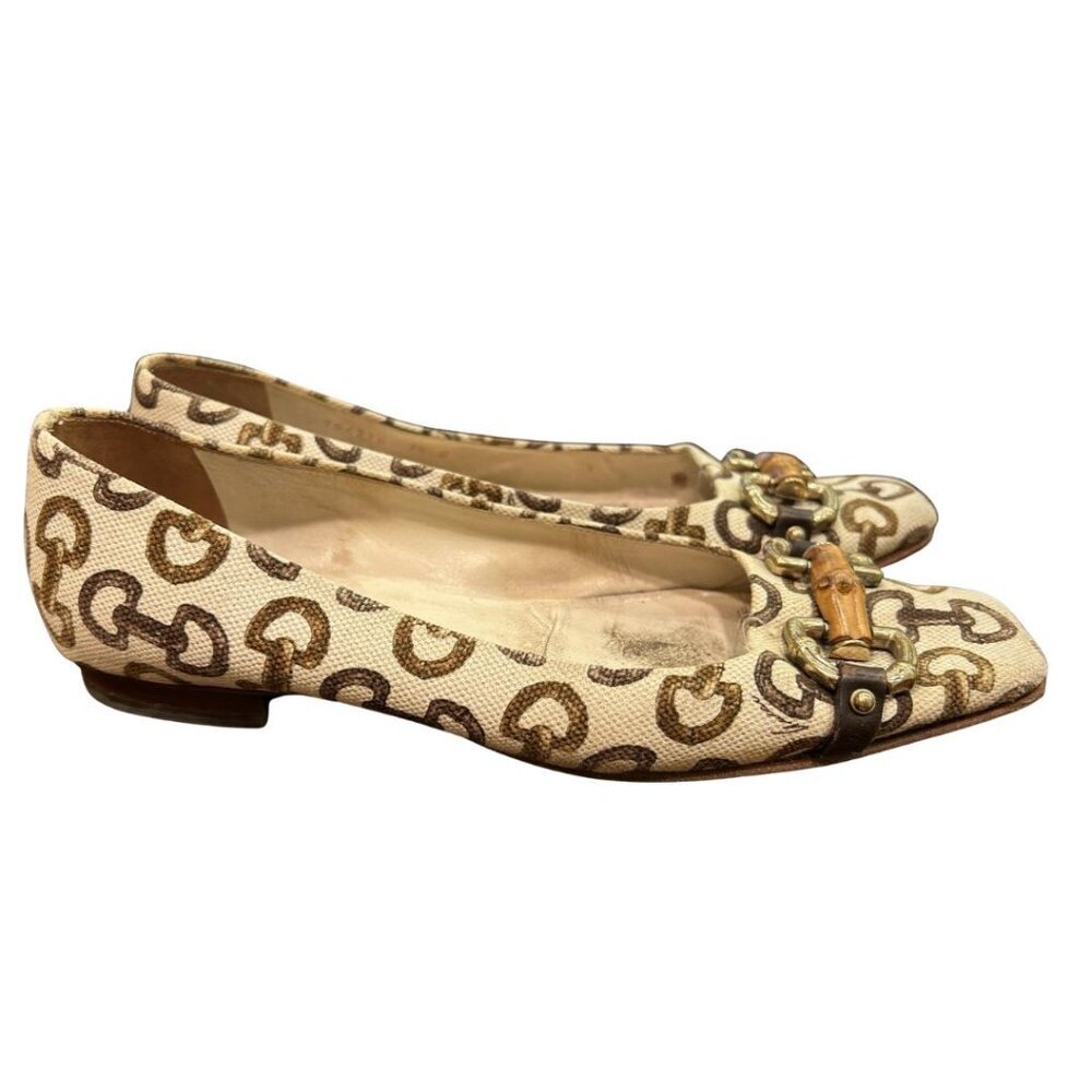 Gucci Canvas Bamboo Horsebit Flats – Size 7.5 - Picture 3 of 7